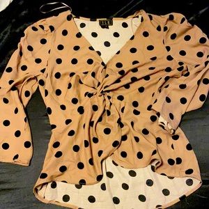 Tan, polka dot blouse